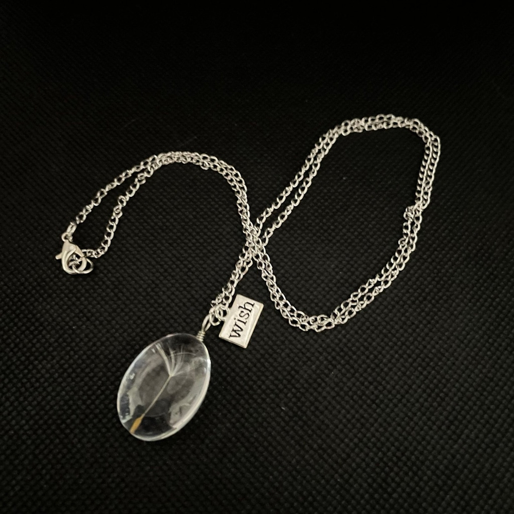 Dandelion Cabochon Wish Charm Necklace